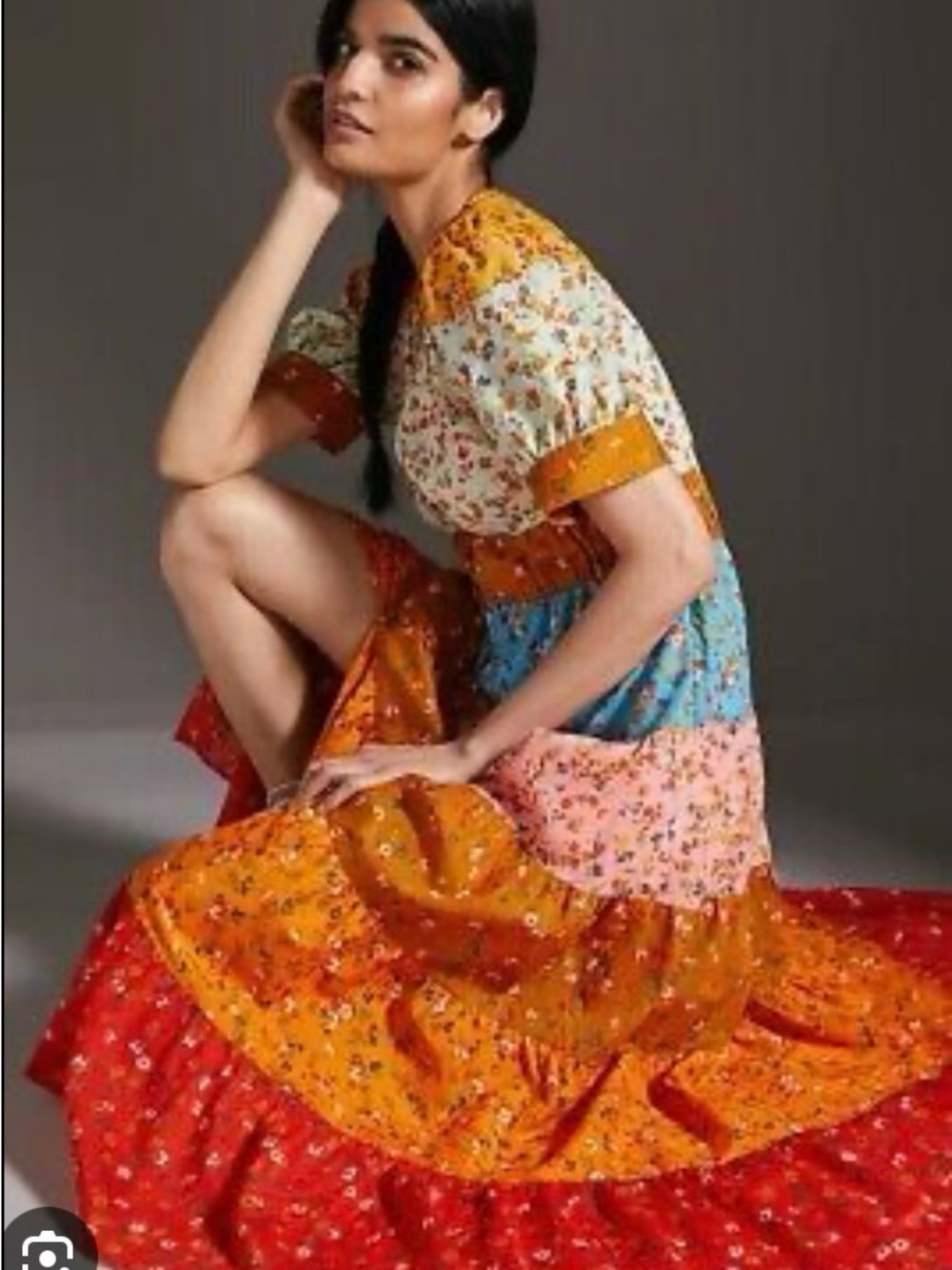 Anthropologie Tiered Floral Multicoloured Maxi Dress